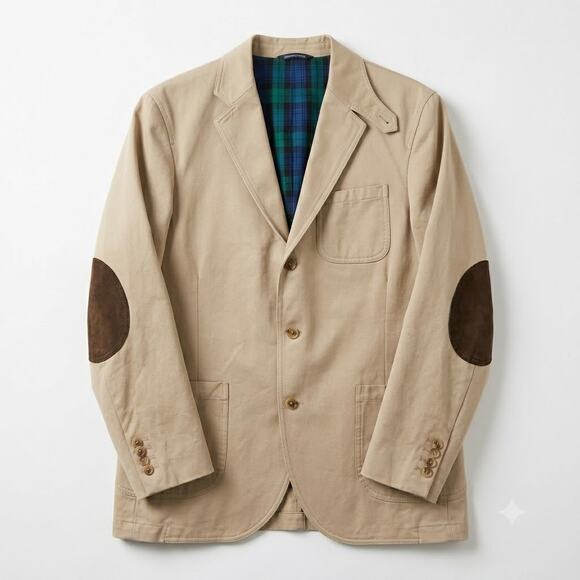 Lands' End Other - Lands End Twill Sport Coat Beige Elbow Patches Surgeon Cuffs Cotton Mens 40R